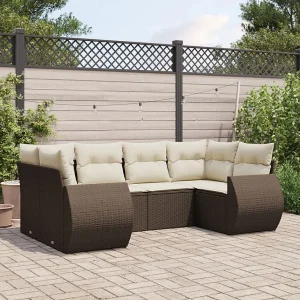 6-delige Loungeset met kussens poly rattan bruin 6-delige Loungeset met kussens poly rattan bruin