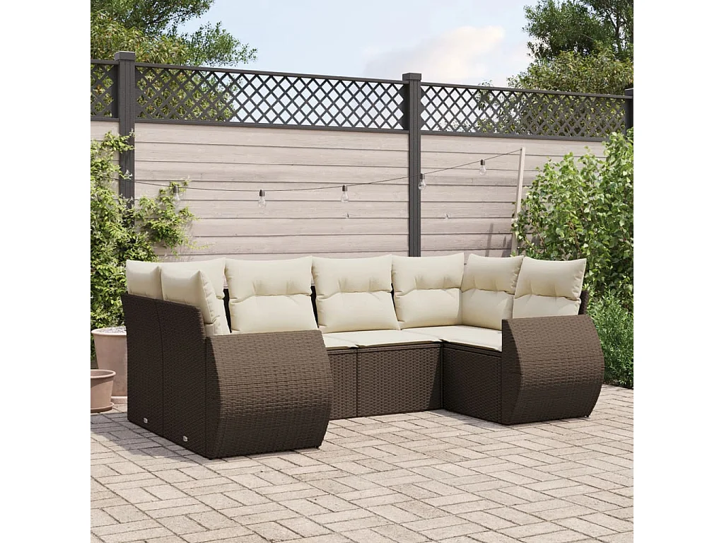 6-delige Loungeset met kussens poly rattan bruin