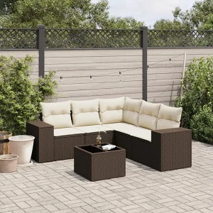 6-delige Loungeset met kussens poly rattan bruin 6-delige Loungeset met kussens poly rattan bruin