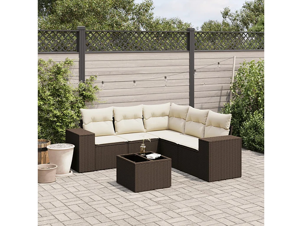 6-delige Loungeset met kussens poly rattan bruin