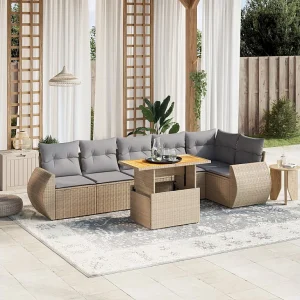7-delige Loungeset met kussens poly rattan beige 7-delige Loungeset met kussens poly rattan beige