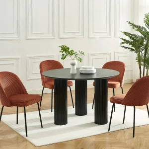 Set van 6 stoelen van ribfluweel en zwart metaal – Terracotta – ALPALI Set van 6 stoelen van ribfluweel en zwart metaal – Terracotta – ALPALI