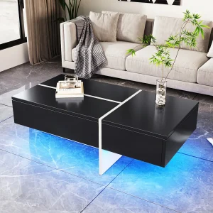 3 -Drawer -salontafel, met LED's en app, deeltjespaneel, zwart en wit, 100×50 x34,5 cm 3 -Drawer -salontafel, met LED's en app, deeltjespaneel, zwart en wit, 100×50 x34,5 cm