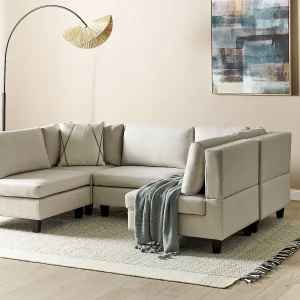 Modulaire U-vormige bank UNSTAD Stof Lichtbeige 5-zitter