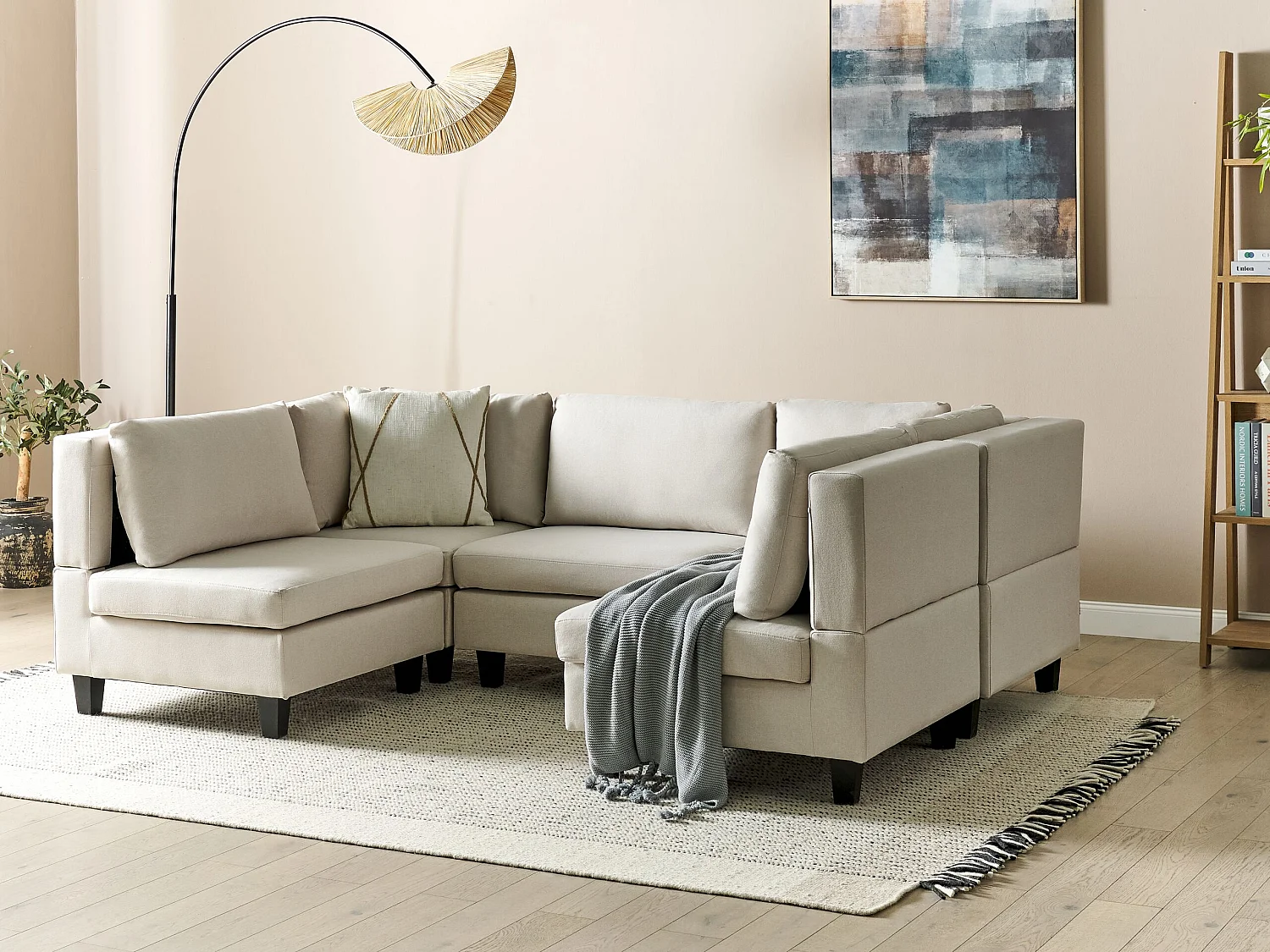 Modulaire U-vormige bank UNSTAD Stof Lichtbeige 5-zitter