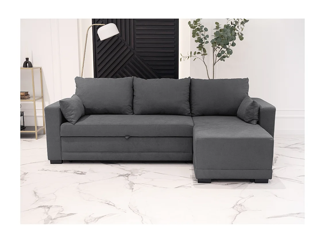 Slaapbank 3 zitplaatsen Donkergrijs – chaise longue omkeerbaar rechts/linksche (233 x 140 x 69 cm) – LEAH