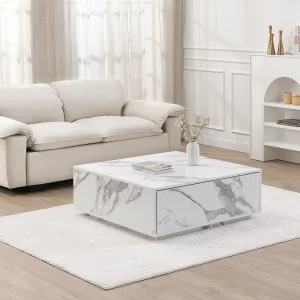 Salontafel met 2 lades van mdf – Wit marmereffect – ANTRIM van Pascal Morabito Salontafel met 2 lades van mdf – Wit marmereffect – ANTRIM van Pascal Morabito
