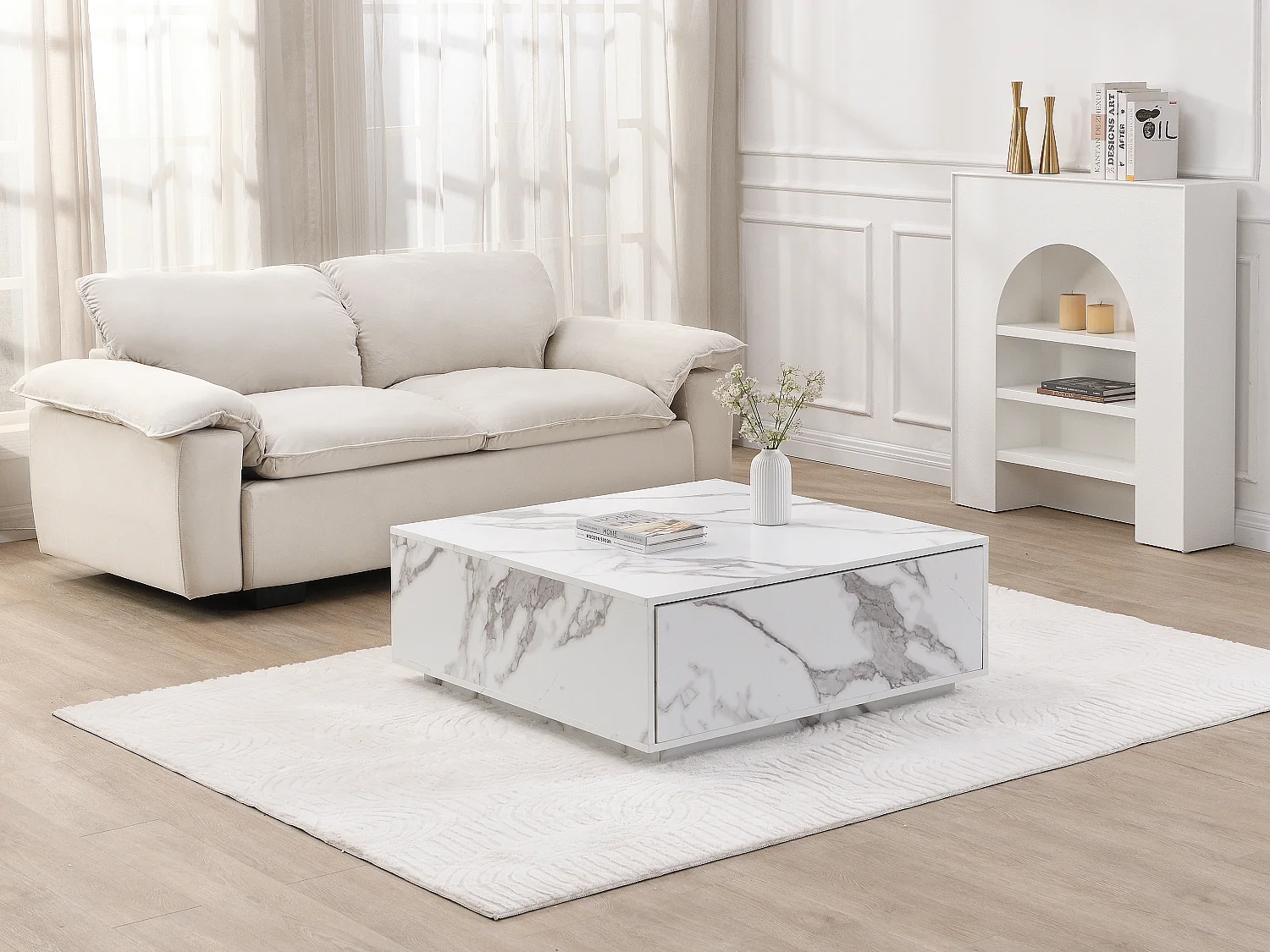 Salontafel met 2 lades van mdf - Wit marmereffect - ANTRIM van Pascal Morabito