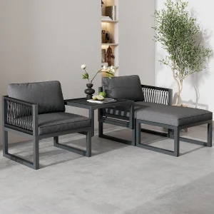 2-zits metalen tuinmeubelset: 2 fauteuils en 2 voetenbankjes – diverse combinaties – Grijs 2-zits metalen tuinmeubelset: 2 fauteuils en 2 voetenbankjes – diverse combinaties – Grijs