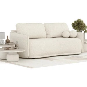Bank met slaapfunctie van boucle stof Mitsis – 3 plaatsen – creme Bank met slaapfunctie van boucle stof Mitsis – 3 plaatsen – creme