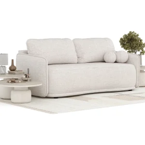 Bank met slaapfunctie van geweven stof Mitsis – 3 plaatsen – beige