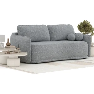 Bank met slaapfunctie van boucle stof Mitsis – 3 plaatsen – grijs Bank met slaapfunctie van boucle stof Mitsis – 3 plaatsen – grijs