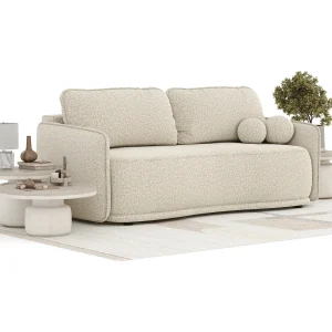 Bank met slaapfunctie van boucle stof Mitsis – 3 plaatsen – beige Bank met slaapfunctie van boucle stof Mitsis – 3 plaatsen – beige