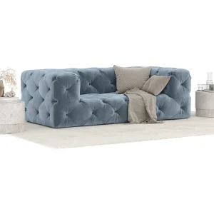 Bank van fluwelen stof Cosimo – 2 plaatsen – blauw Bank van fluwelen stof Cosimo – 2 plaatsen – blauw