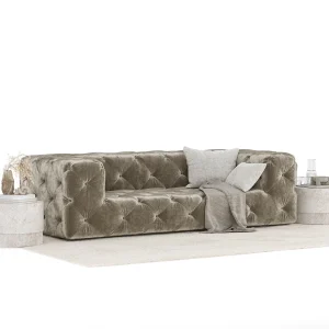 Bank van chenillestof Cosimo – 3 plaatsen – beige Bank van chenillestof Cosimo – 3 plaatsen – beige