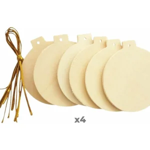 24 platte houten kerstballen om op te hangen 6 cm