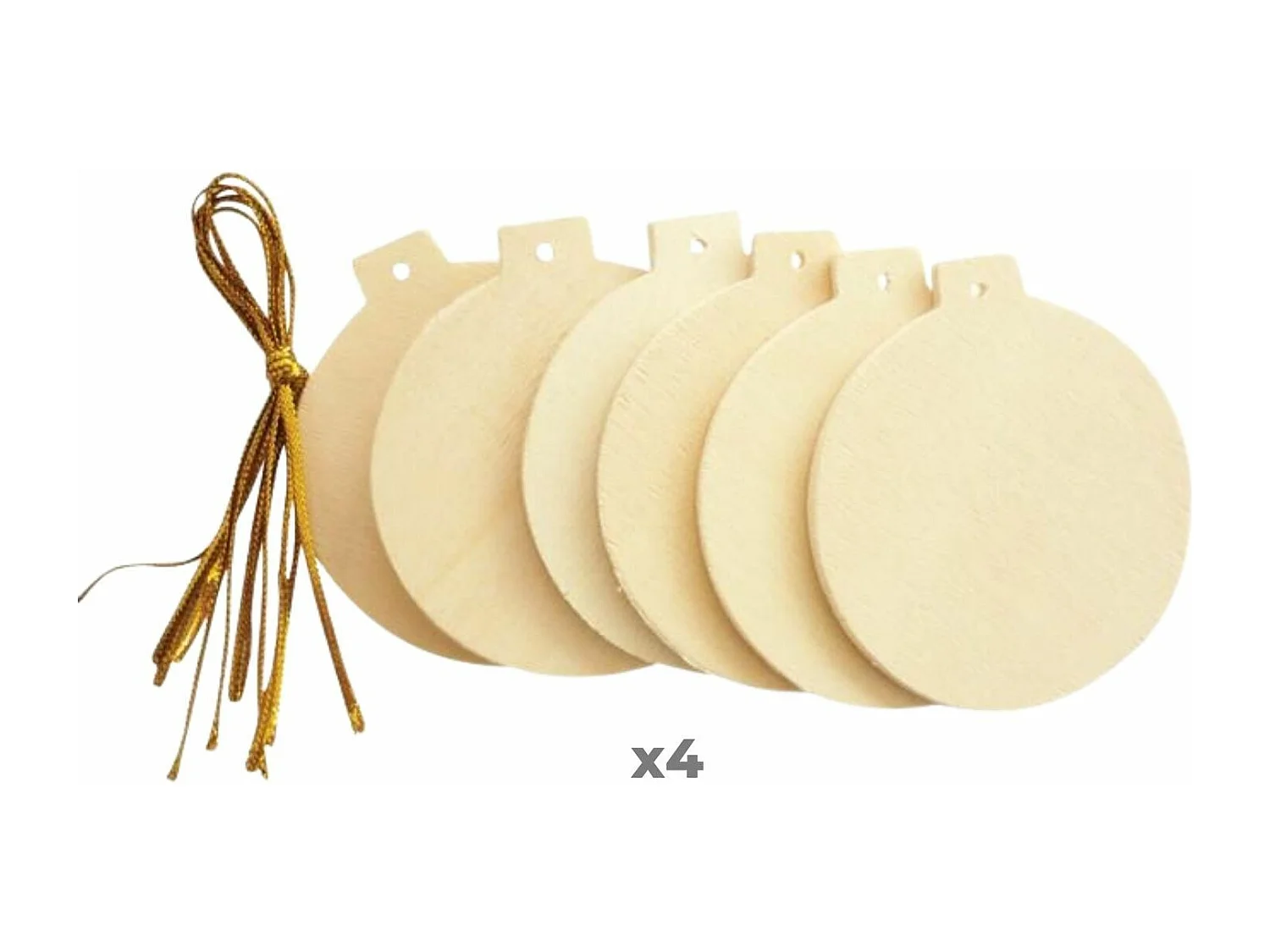 24 platte houten kerstballen om op te hangen 6 cm