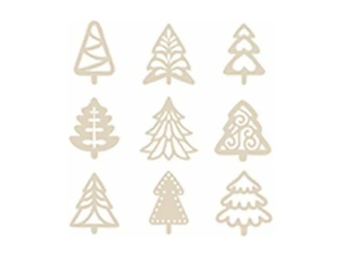27 mini houten decoraties - dennenbomen