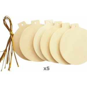 30 platte houten kerstballen om op te hangen 6 cm