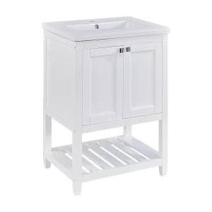 Badkamerkast met ingebouwde keramische bassin – 60 cm – wit – gemakkelijk te installeren Badkamerkast met ingebouwde keramische bassin – 60 cm – wit – gemakkelijk te installeren