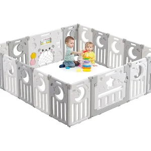 Baby Park – Grijs ecologisch plastic – 16+2 panelen – met deur – 190 x 190 x 61 cm Baby Park – Grijs ecologisch plastic – 16+2 panelen – met deur – 190 x 190 x 61 cm