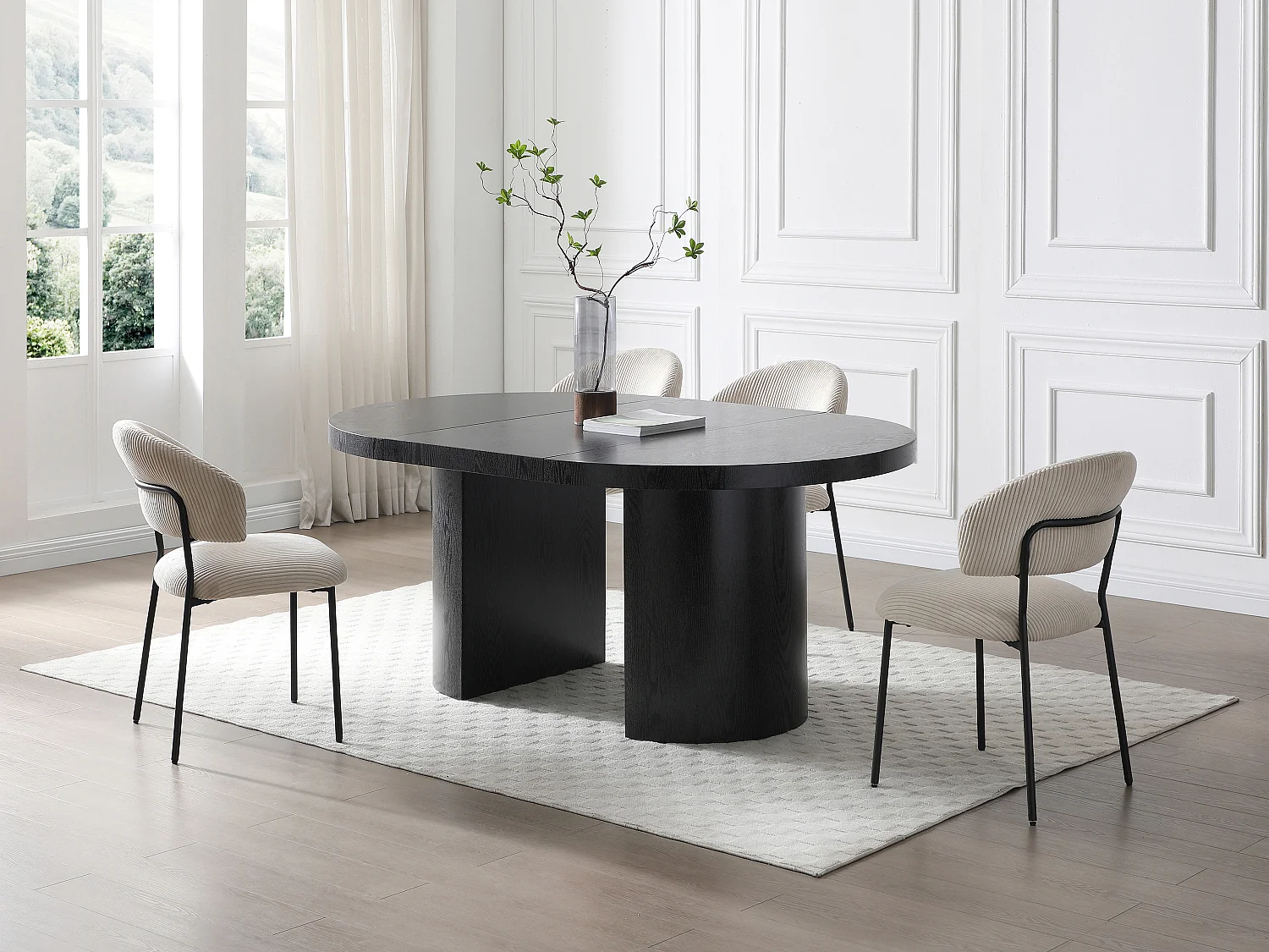 Set van 2 stoelen van ribfluweel en zwart metaal - Beige - ALAYIS