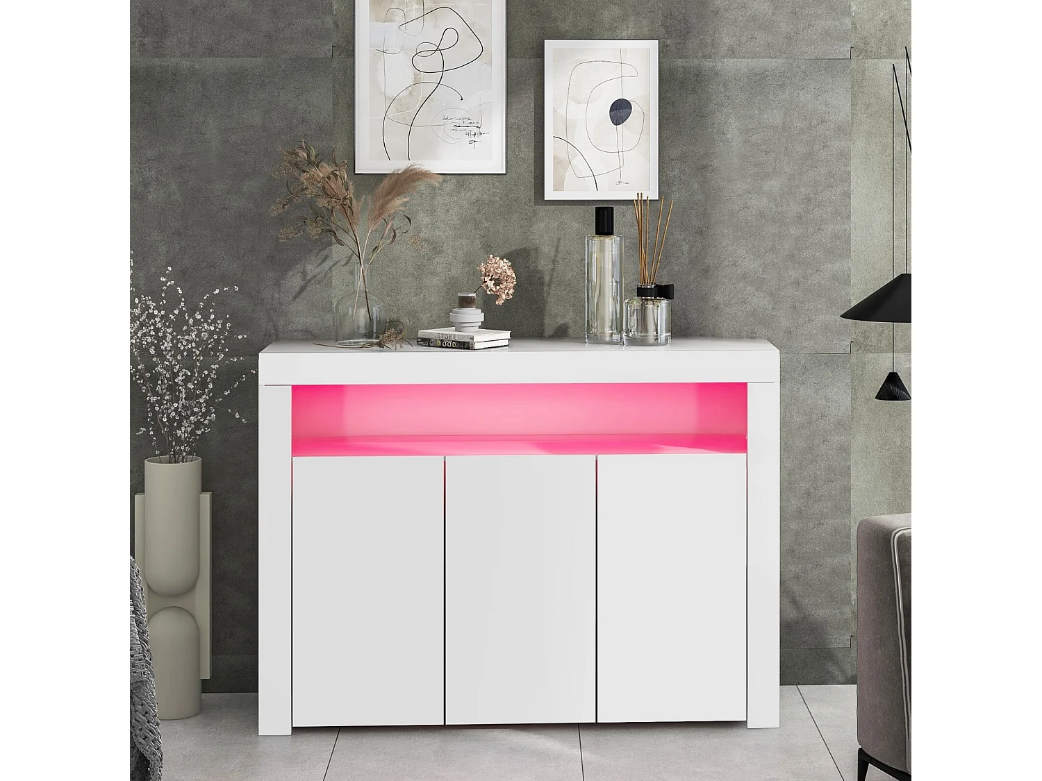3 -doorbuffet en 1 niche - deeltjespaneel - met 16 LED -kleuren en afstandsbediening - Wit