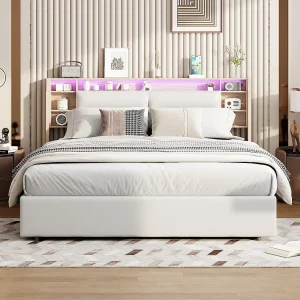 140*200cm, opblaasbaar bed, opbergvak, opvouwbare opbergruimte, pu, wit 140*200cm, opblaasbaar bed, opbergvak, opvouwbare opbergruimte, pu, wit