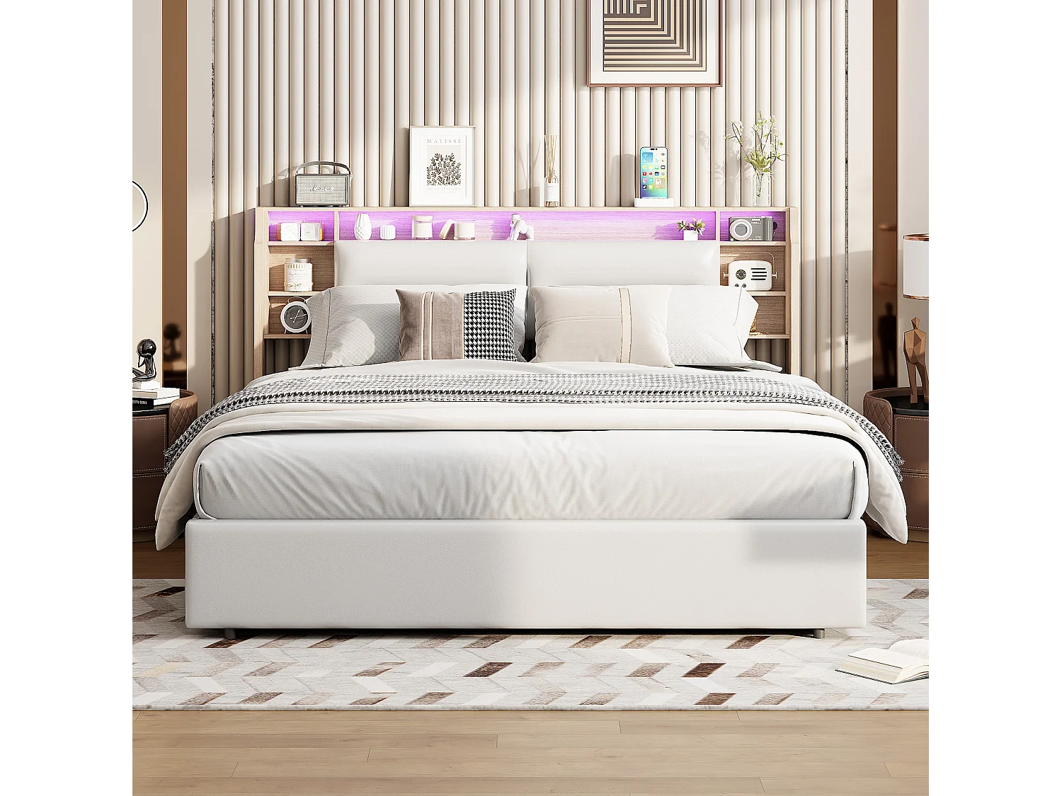 140*200cm, opblaasbaar bed, opbergvak, opvouwbare opbergruimte, pu, wit