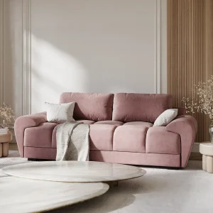 Bank van fluwelen stof Peebles – 3 plaatsen – roze Bank van fluwelen stof Peebles – 3 plaatsen – roze