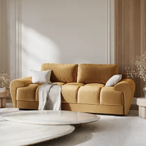 Bank van fluwelen stof Peebles – 3 plaatsen – mosterdkleur Bank van fluwelen stof Peebles – 3 plaatsen – mosterdkleur