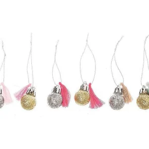 6 mini kerstballen met glitter en neon & pastel pompons 6 mini kerstballen met glitter en neon & pastel pompons