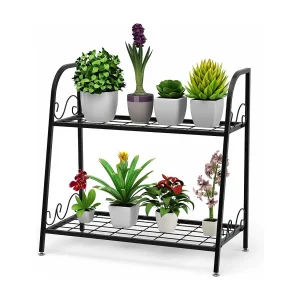 2-traps metalen plantenstandaard, multifunctioneel plantenrek, tentoonstellingsrek, voor binnen en buiten, plantenrek, bloemenrek voor terras, tuin, balkon