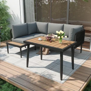 4-zits hoektuinset in gegalvaniseerd staal: 2 x 2-zitsbanken + 1 rechthoekige tafel – Beige 4-zits hoektuinset in gegalvaniseerd staal: 2 x 2-zitsbanken + 1 rechthoekige tafel – Beige