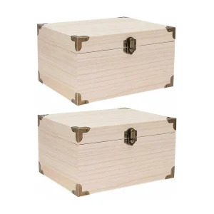 2 houten schatkisten met lijstjes 20 x 16 x 11 cm