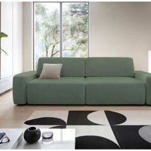4-zitsbank, vrijstaand, opbergruimte, PUR-schuim, stof Raven, slaapfunctie 120x200cm, afm. 257x82x105cm, Groen