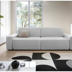 4-zitsbank, vrijstaand, opbergruimte, PUR-schuim, stof Raven, slaapfunctie 120x200cm, afm. 257x82x105cm, As