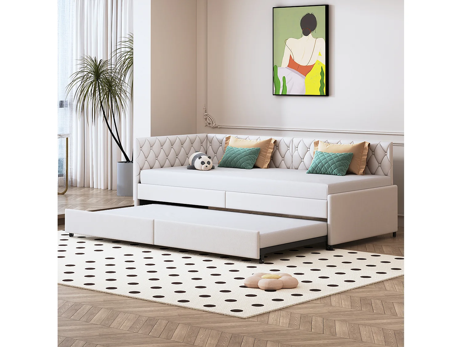 90x200cm gestoffeerde slaapbank, 2-in-1, verborgen tweepersoonsbed, opklapbaar, fluweel, beige