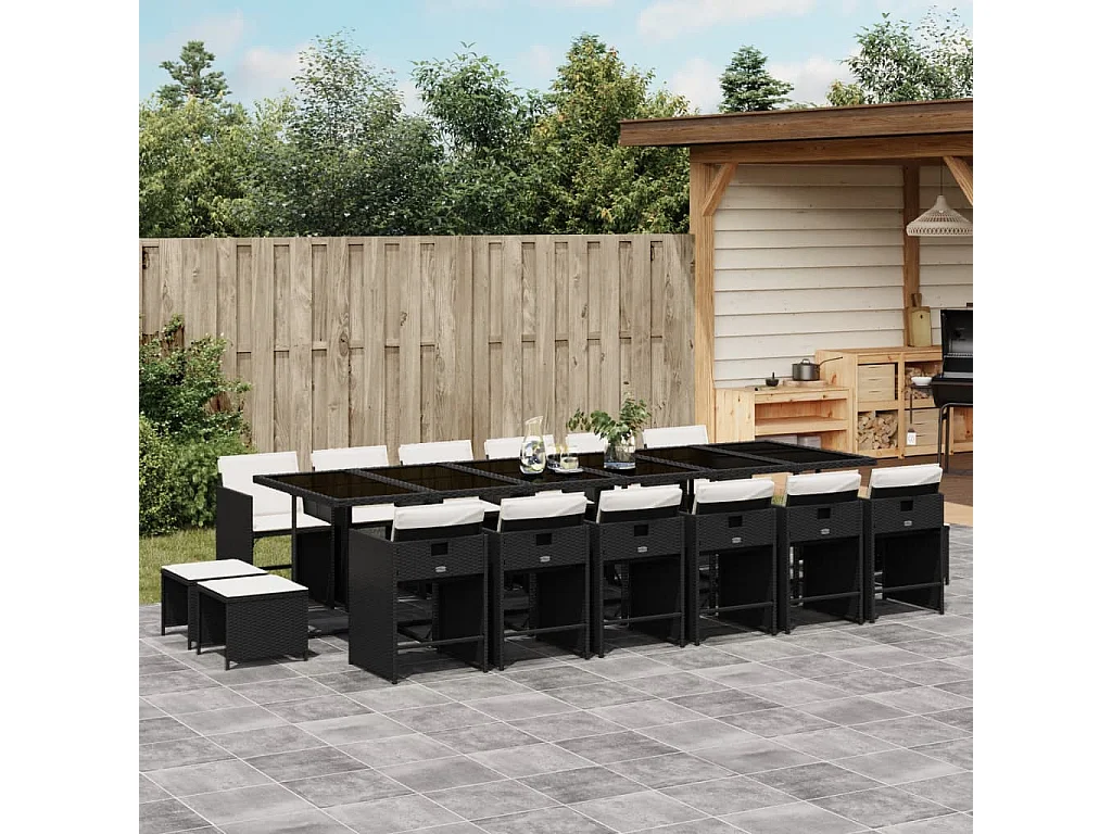 17-delige Tuinset met kussens poly rattan zwart