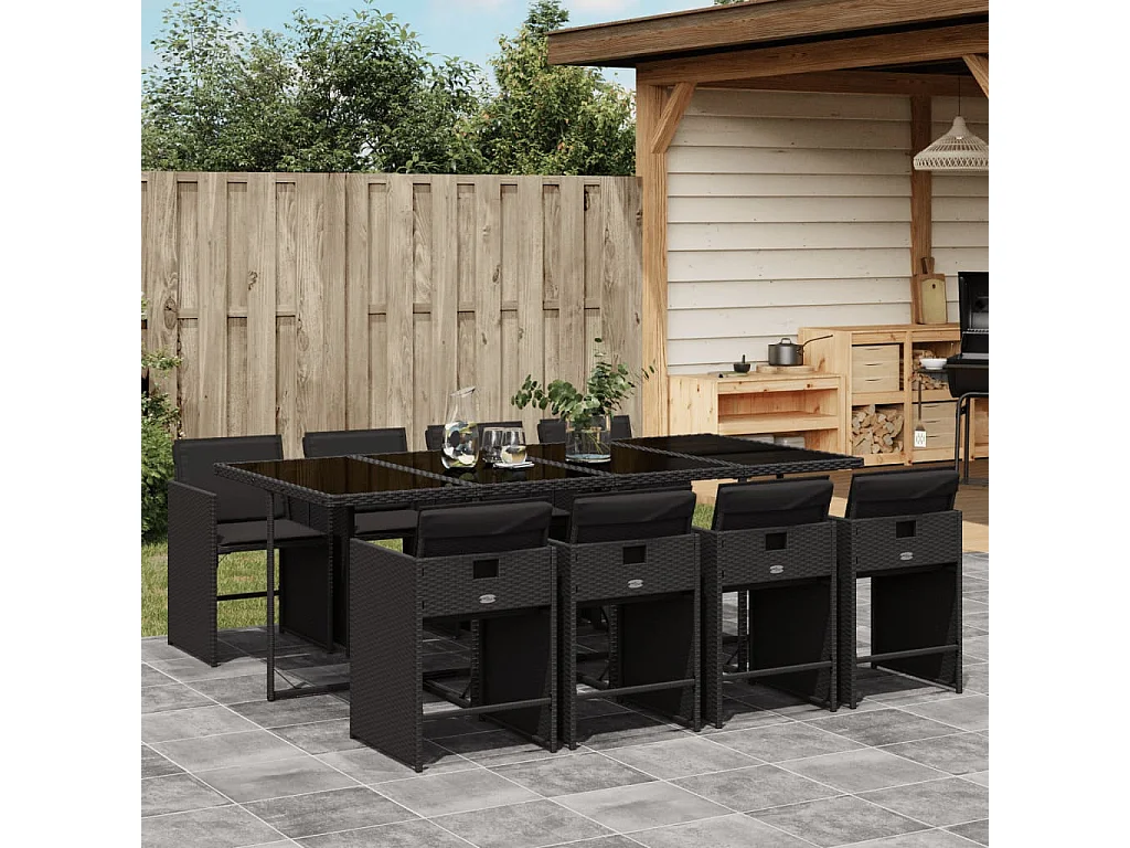 9-delige Tuinset poly rattan zwart