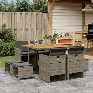 9-delige Tuinset met kussens poly rattan grijs 9-delige Tuinset met kussens poly rattan grijs