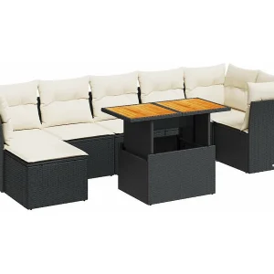 8-delige Loungeset met kussens poly rattan zwart 8-delige Loungeset met kussens poly rattan zwart