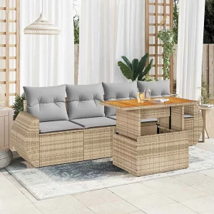 5-delige Loungeset met kussens poly rattan beige 5-delige Loungeset met kussens poly rattan beige