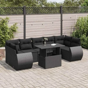 8-delige Loungeset met kussens poly rattan zwart 8-delige Loungeset met kussens poly rattan zwart
