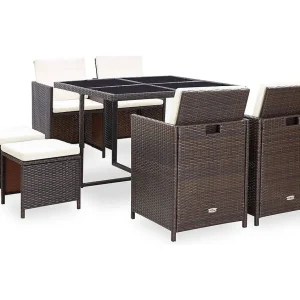 9-delige Tuinset met kussens poly rattan bruin 9-delige Tuinset met kussens poly rattan bruin