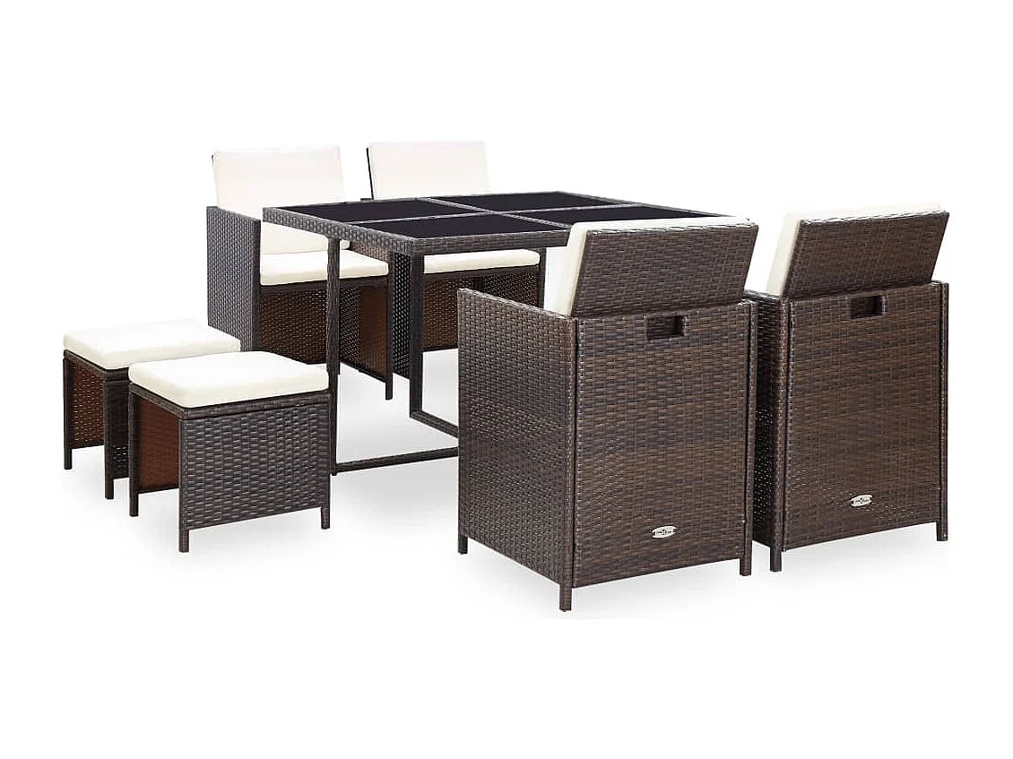 9-delige Tuinset met kussens poly rattan bruin