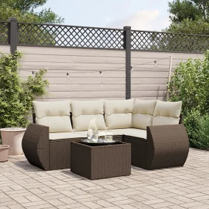 5-delige Loungeset met kussens poly rattan bruin 5-delige Loungeset met kussens poly rattan bruin