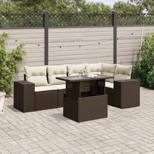 6-delige Loungeset met kussens poly rattan bruin 6-delige Loungeset met kussens poly rattan bruin