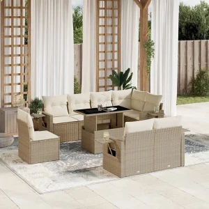 9-delige Loungeset met kussens poly rattan beige 9-delige Loungeset met kussens poly rattan beige