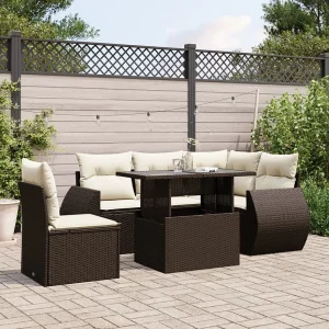6-delige Loungeset met kussens poly rattan bruin 6-delige Loungeset met kussens poly rattan bruin